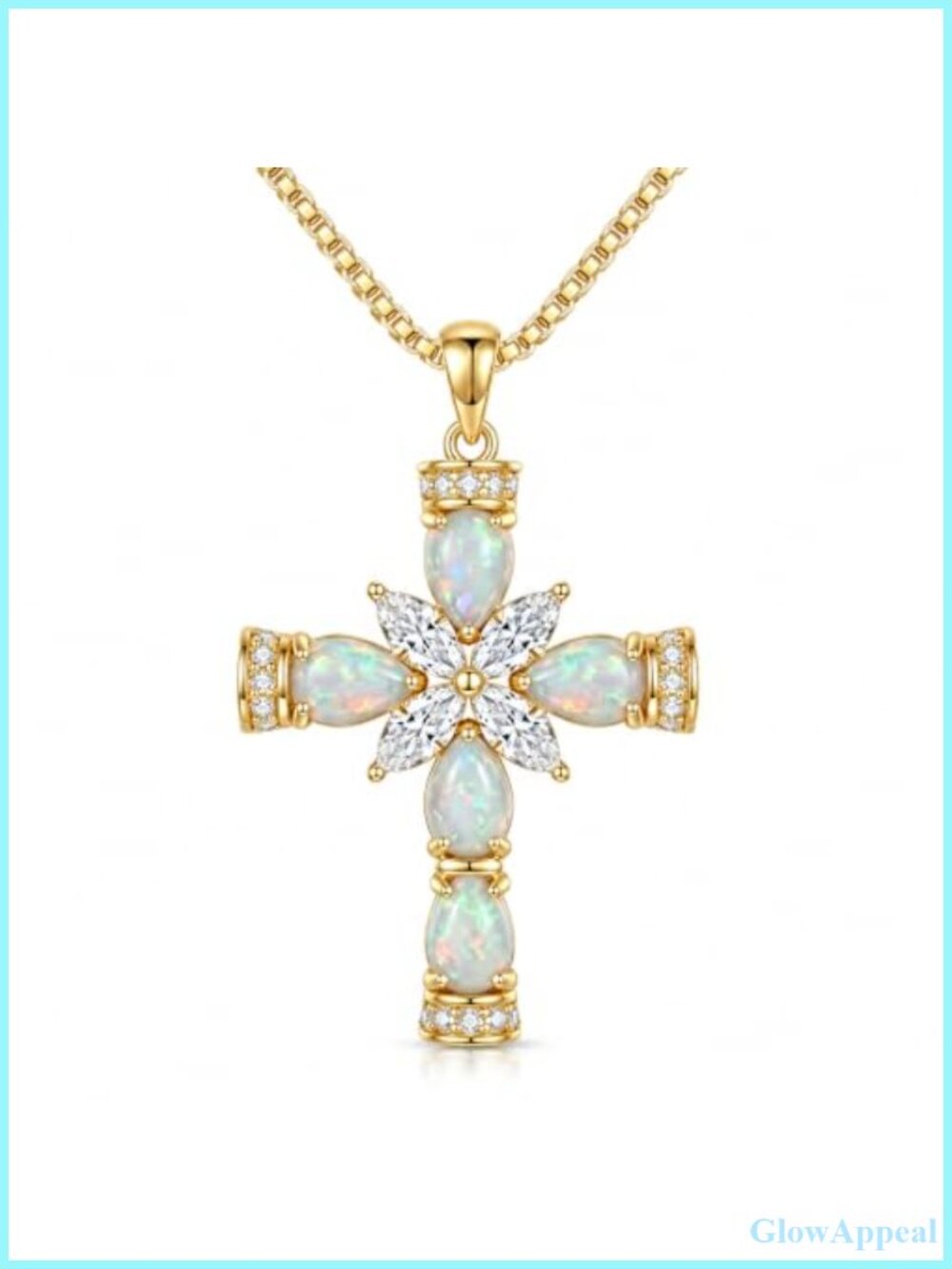 Opal Cross Necklace 14K Gold Plated Pendant Christian Jewelry